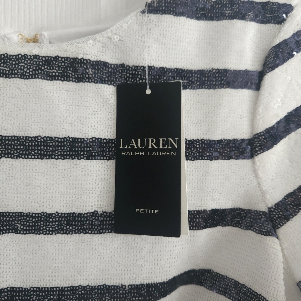 NWT Ralph Lauren Striped Sequin Short Sleeve Blouse - Picture 3 of 12
